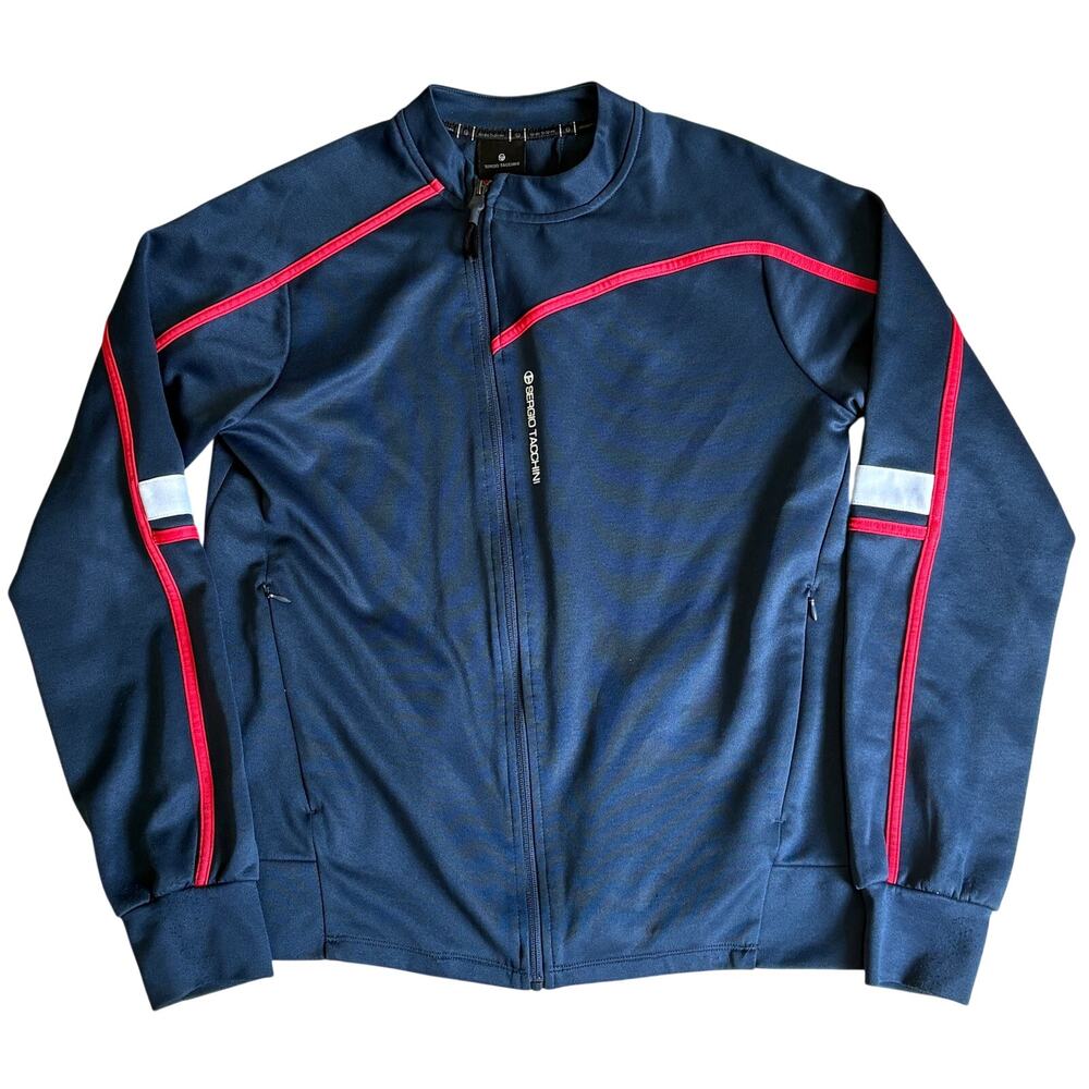 Sergio Tacchini Navy Blue Track Suit Jacket Men’s Size Medium Red Piping